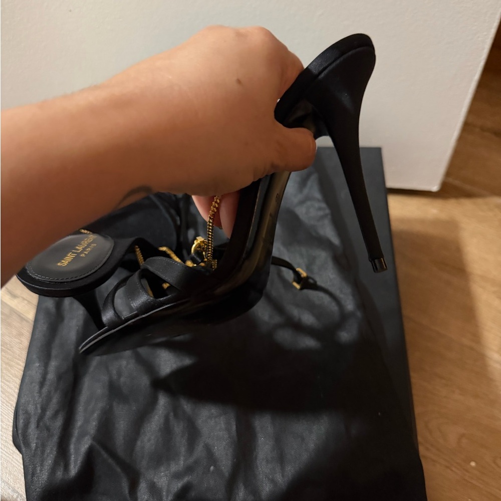 Saint Laurent Black and Gold Strappy Heels - Picture 5 of 6